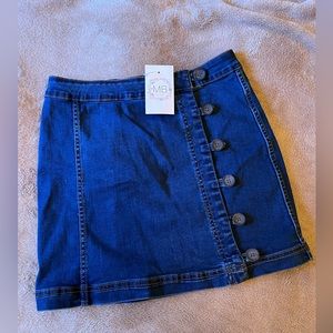 Denim mini skirt.